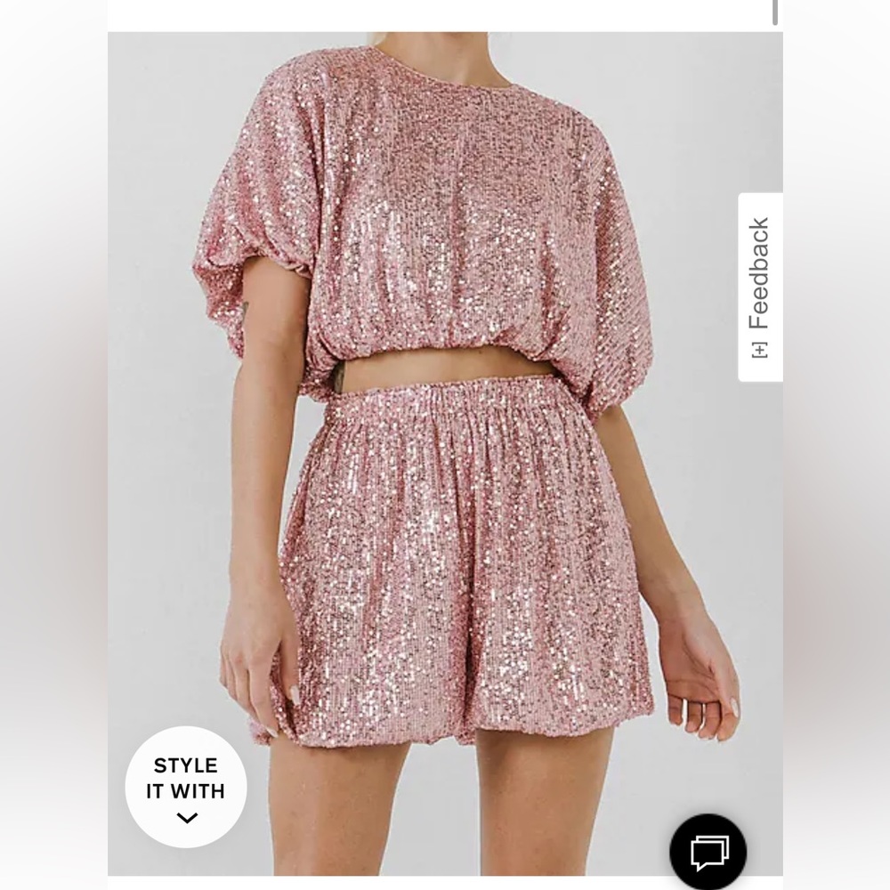 Express high-waisted pink sequin blouson shorts